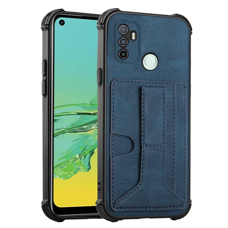 For OPPO A53 / A33 2020 / A32 Dream PU + TPU Four-corner Shockproof Back Cover Case with Card Slots & Holder