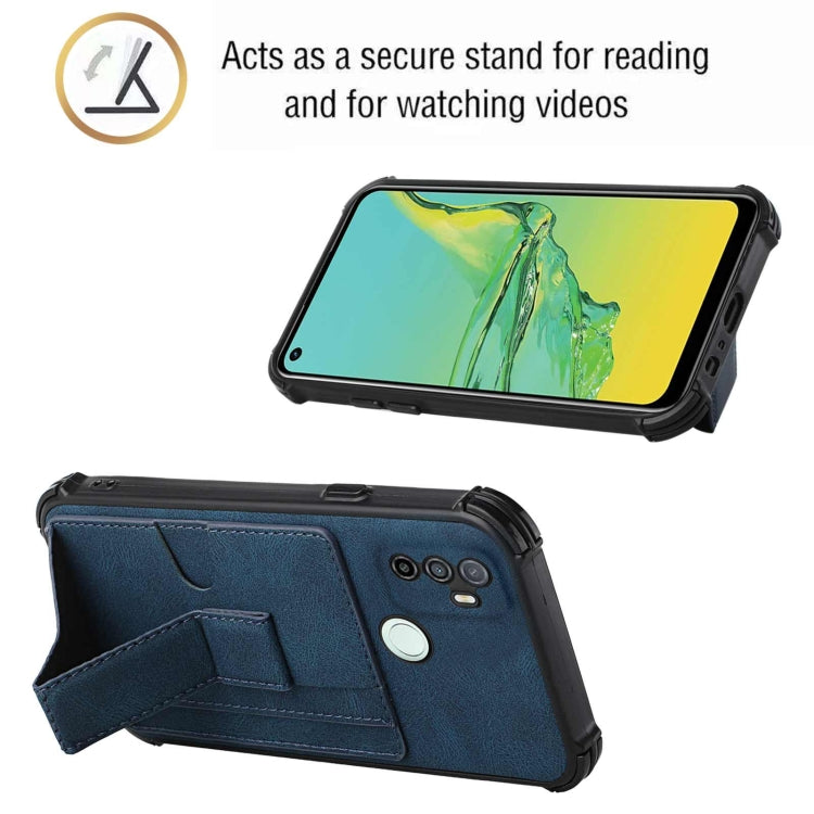 For OPPO A53 / A33 2020 / A32 Dream PU + TPU Four-corner Shockproof Back Cover Case with Card Slots & Holder