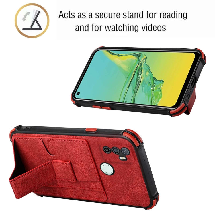 For OPPO A53 / A33 2020 / A32 Dream PU + TPU Four-corner Shockproof Back Cover Case with Card Slots & Holder