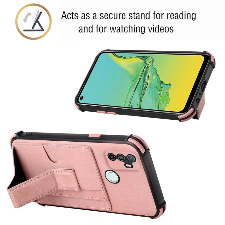 For OPPO A53 / A33 2020 / A32 Dream PU + TPU Four-corner Shockproof Back Cover Case with Card Slots & Holder