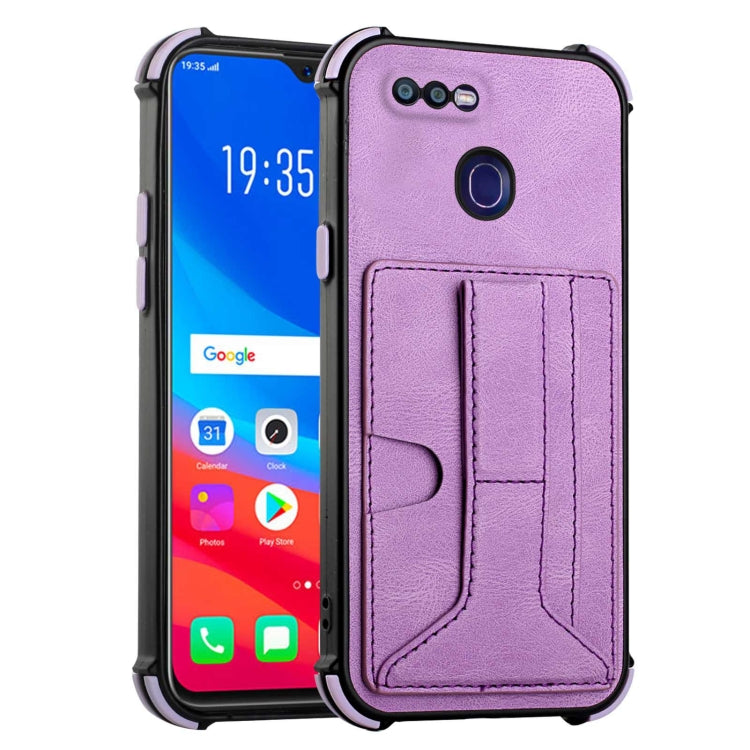 For OPPO F9 / A7x Dream PU + TPU Four-corner Shockproof Back Cover Case with Card Slots & Holder