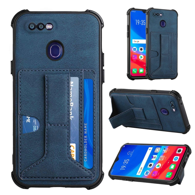 For OPPO F9 / A7x Dream PU + TPU Four-corner Shockproof Back Cover Case with Card Slots & Holder