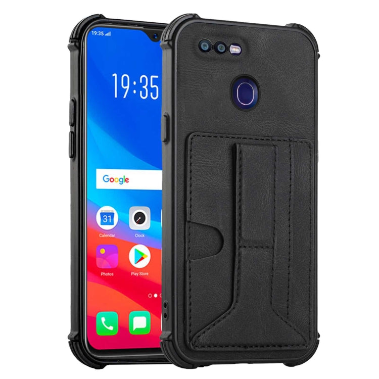 For OPPO F9 / A7x Dream PU + TPU Four-corner Shockproof Back Cover Case with Card Slots & Holder