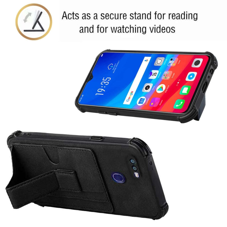 For OPPO F9 / A7x Dream PU + TPU Four-corner Shockproof Back Cover Case with Card Slots & Holder