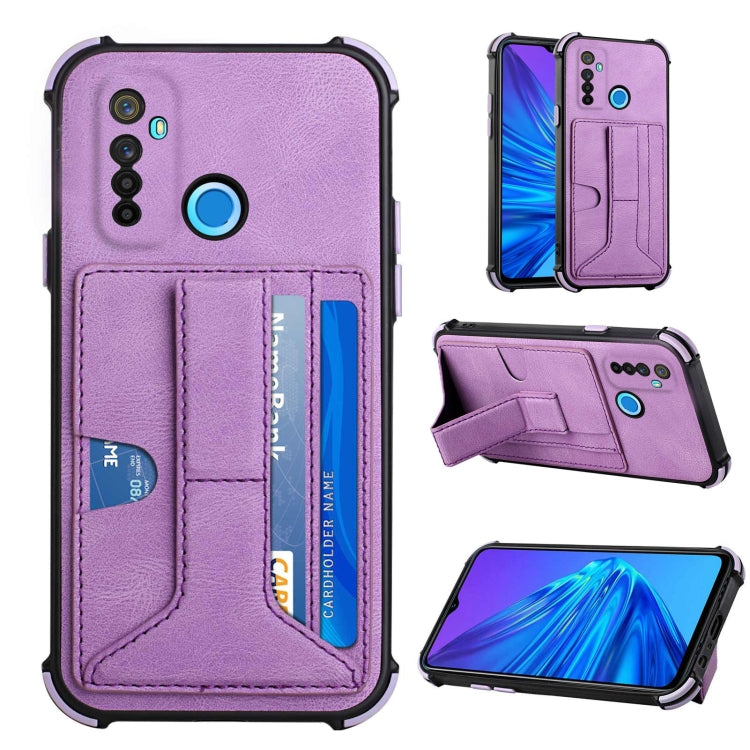 For OPPO Realme 5 / Realme C3 Dream PU + TPU Four-corner Shockproof Back Cover Case with Card Slots & Holder