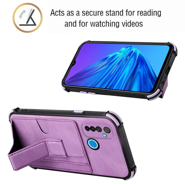 For OPPO Realme 5 / Realme C3 Dream PU + TPU Four-corner Shockproof Back Cover Case with Card Slots & Holder