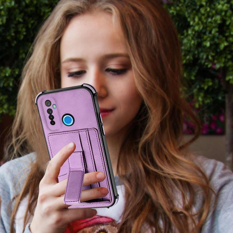 For OPPO Realme 5 / Realme C3 Dream PU + TPU Four-corner Shockproof Back Cover Case with Card Slots & Holder