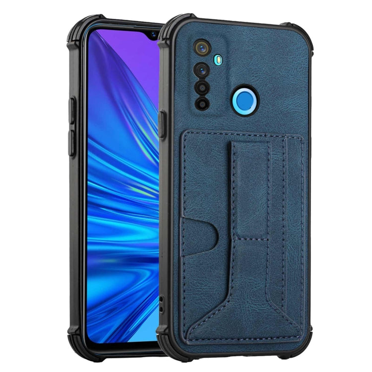 For OPPO Realme 5 / Realme C3 Dream PU + TPU Four-corner Shockproof Back Cover Case with Card Slots & Holder