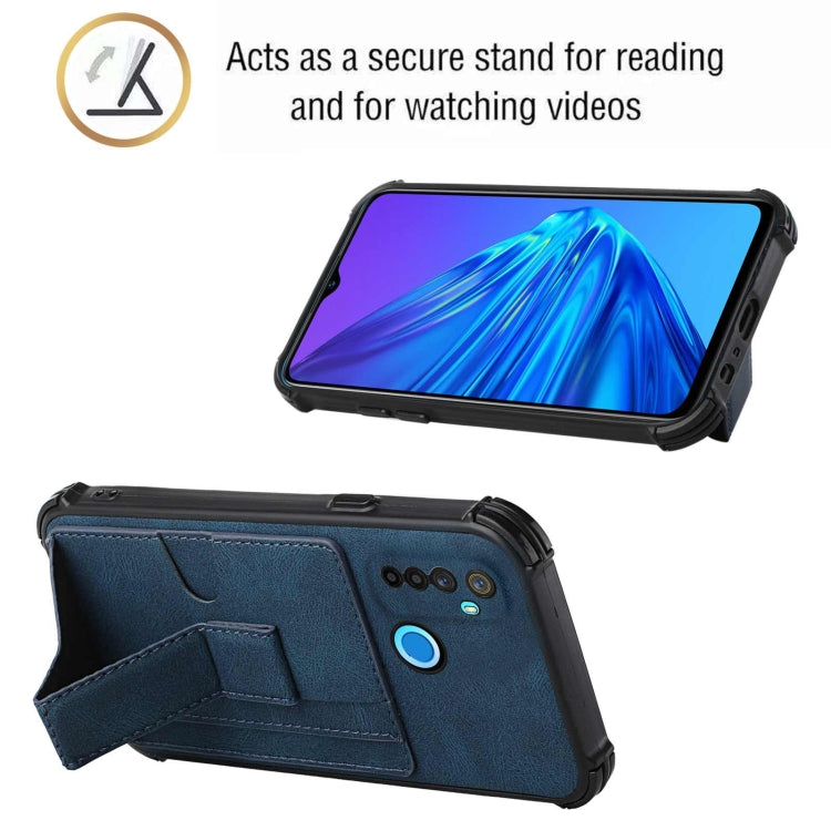 For OPPO Realme 5 / Realme C3 Dream PU + TPU Four-corner Shockproof Back Cover Case with Card Slots & Holder
