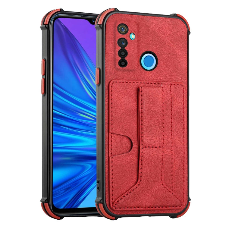 For OPPO Realme 5 / Realme C3 Dream PU + TPU Four-corner Shockproof Back Cover Case with Card Slots & Holder