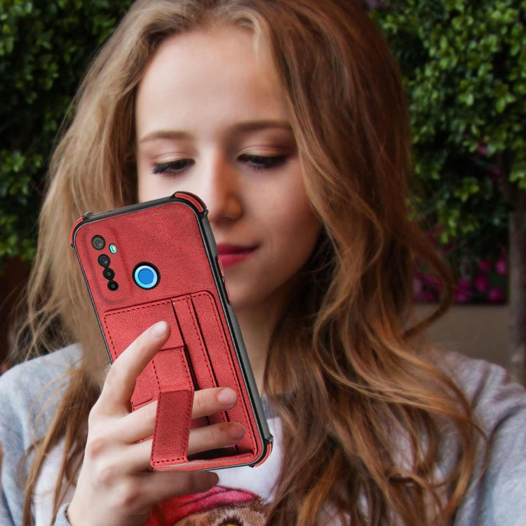 For OPPO Realme 5 / Realme C3 Dream PU + TPU Four-corner Shockproof Back Cover Case with Card Slots & Holder