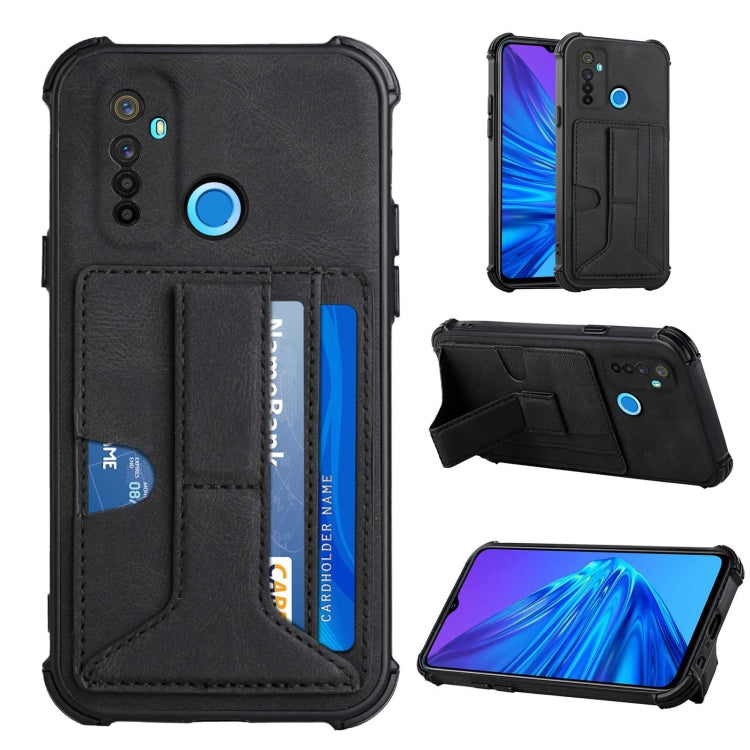 For OPPO Realme 5 / Realme C3 Dream PU + TPU Four-corner Shockproof Back Cover Case with Card Slots & Holder