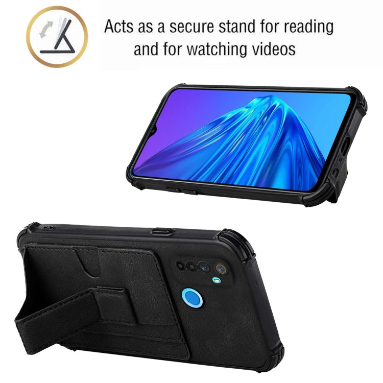 For OPPO Realme 5 / Realme C3 Dream PU + TPU Four-corner Shockproof Back Cover Case with Card Slots & Holder