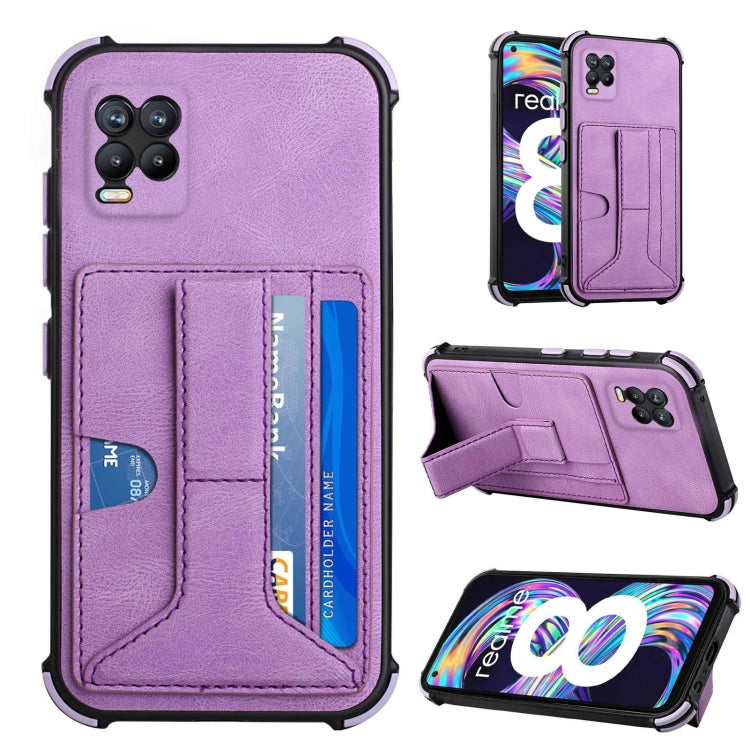 For OPPO Realme 8 Dream PU + TPU Four-corner Shockproof Back Cover Case with Card Slots & Holder