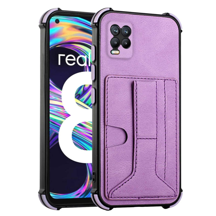 For OPPO Realme 8 Dream PU + TPU Four-corner Shockproof Back Cover Case with Card Slots & Holder