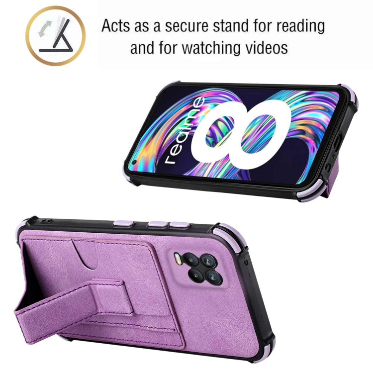 For OPPO Realme 8 Dream PU + TPU Four-corner Shockproof Back Cover Case with Card Slots & Holder