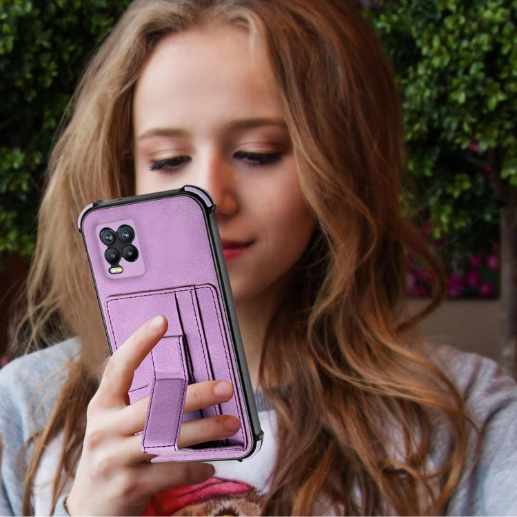 For OPPO Realme 8 Dream PU + TPU Four-corner Shockproof Back Cover Case with Card Slots & Holder