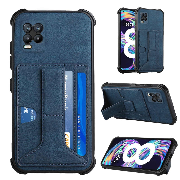 For OPPO Realme 8 Dream PU + TPU Four-corner Shockproof Back Cover Case with Card Slots & Holder