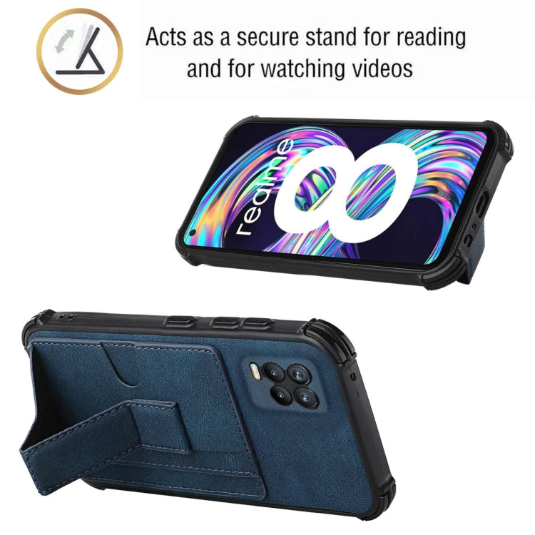 For OPPO Realme 8 Dream PU + TPU Four-corner Shockproof Back Cover Case with Card Slots & Holder