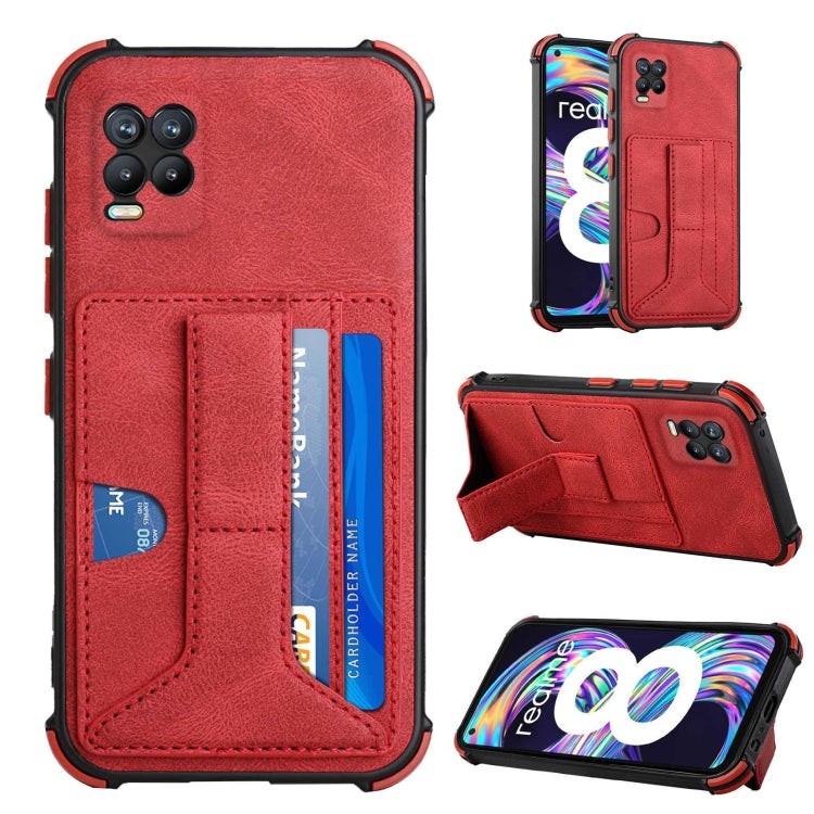 For OPPO Realme 8 Dream PU + TPU Four-corner Shockproof Back Cover Case with Card Slots & Holder
