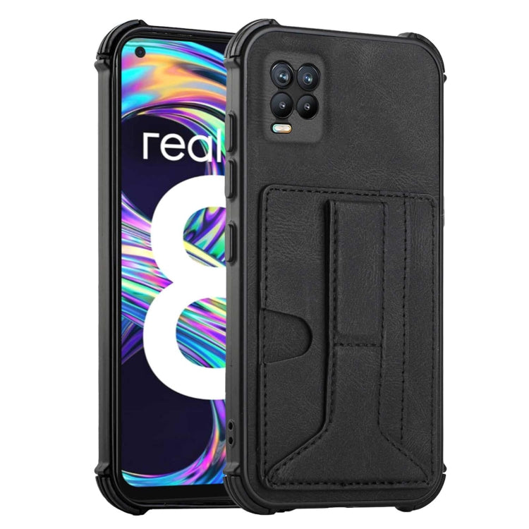 For OPPO Realme 8 Dream PU + TPU Four-corner Shockproof Back Cover Case with Card Slots & Holder