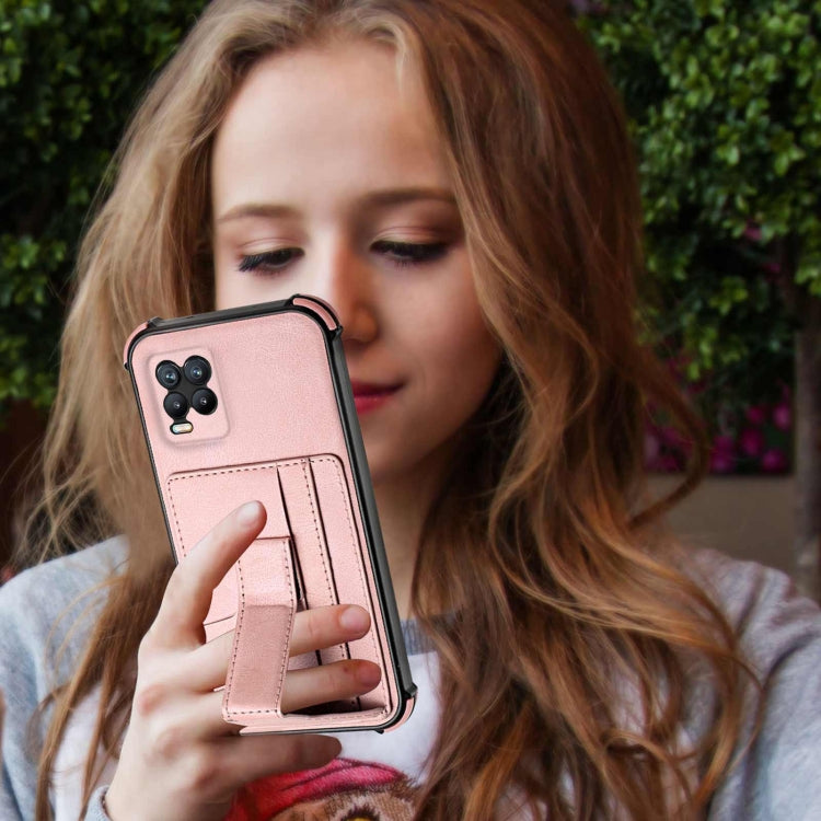 For OPPO Realme 8 Dream PU + TPU Four-corner Shockproof Back Cover Case with Card Slots & Holder