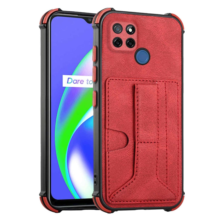 For OPPO Realme C12 / C25 / Narzo 20 / Narzo 30A Dream PU + TPU Four-corner Shockproof Back Cover Case with Card Slots & Holder