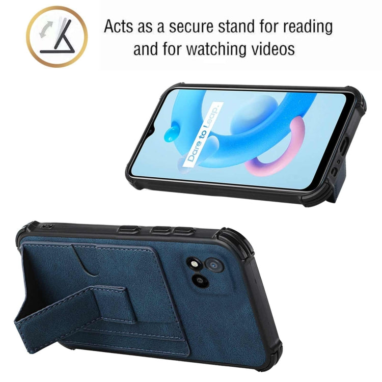 For OPPO Realme C20 Dream PU + TPU Four-corner Shockproof Back Cover Case with Card Slots & Holder