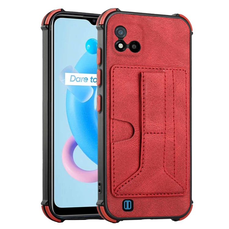 For OPPO Realme C20 Dream PU + TPU Four-corner Shockproof Back Cover Case with Card Slots & Holder