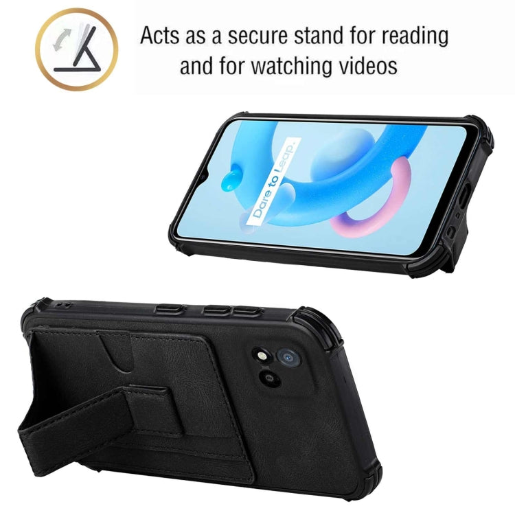 For OPPO Realme C20 Dream PU + TPU Four-corner Shockproof Back Cover Case with Card Slots & Holder