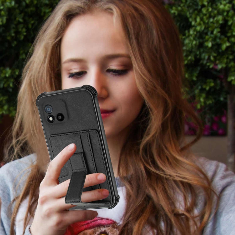 For OPPO Realme C20 Dream PU + TPU Four-corner Shockproof Back Cover Case with Card Slots & Holder