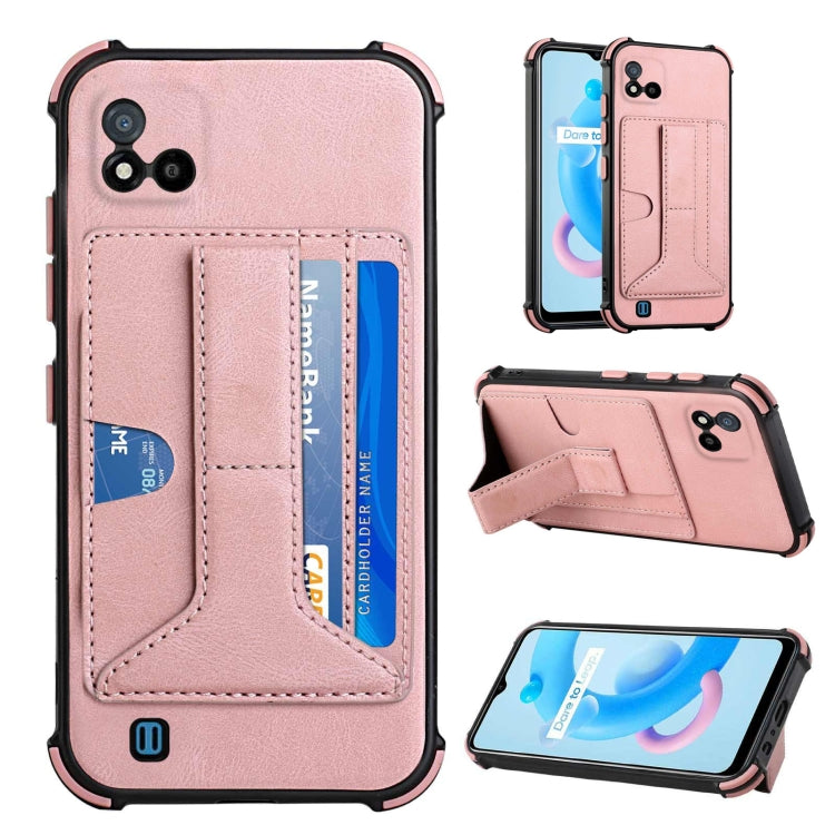 For OPPO Realme C20 Dream PU + TPU Four-corner Shockproof Back Cover Case with Card Slots & Holder