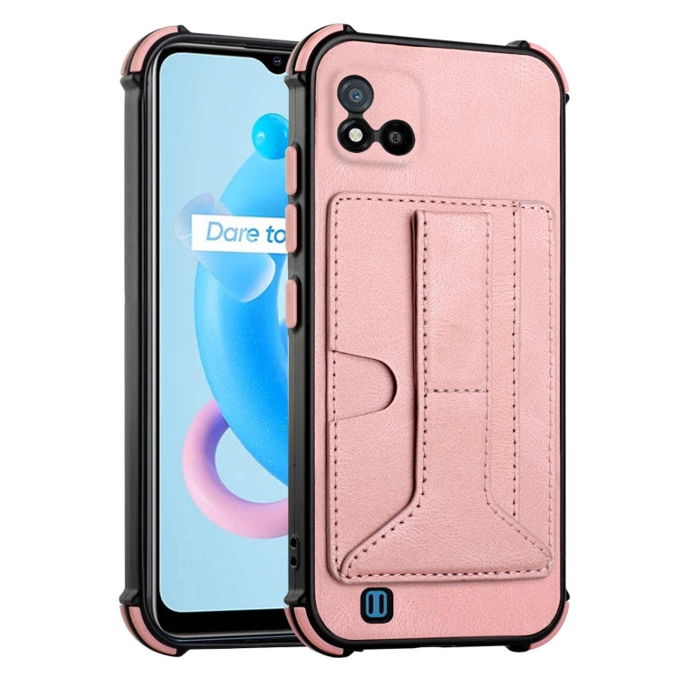 For OPPO Realme C20 Dream PU + TPU Four-corner Shockproof Back Cover Case with Card Slots & Holder