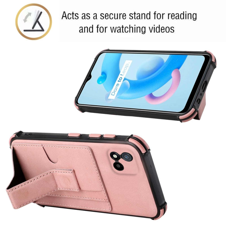 For OPPO Realme C20 Dream PU + TPU Four-corner Shockproof Back Cover Case with Card Slots & Holder