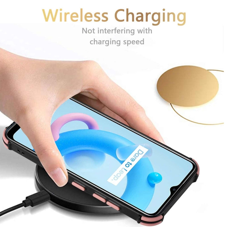 For OPPO Realme C20 Dream PU + TPU Four-corner Shockproof Back Cover Case with Card Slots & Holder