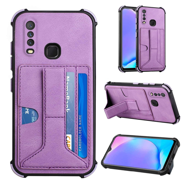 For vivo Y12i / Y11 / Y12 / Y15 / Y17 Dream PU + TPU Four-corner Shockproof Back Cover Case with Card Slots & Holder