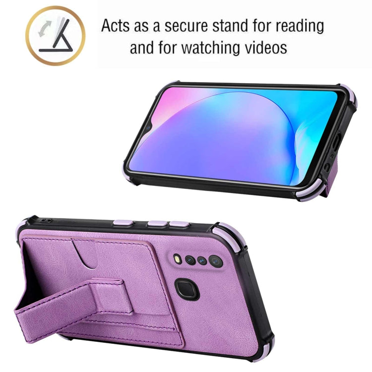 For vivo Y12i / Y11 / Y12 / Y15 / Y17 Dream PU + TPU Four-corner Shockproof Back Cover Case with Card Slots & Holder