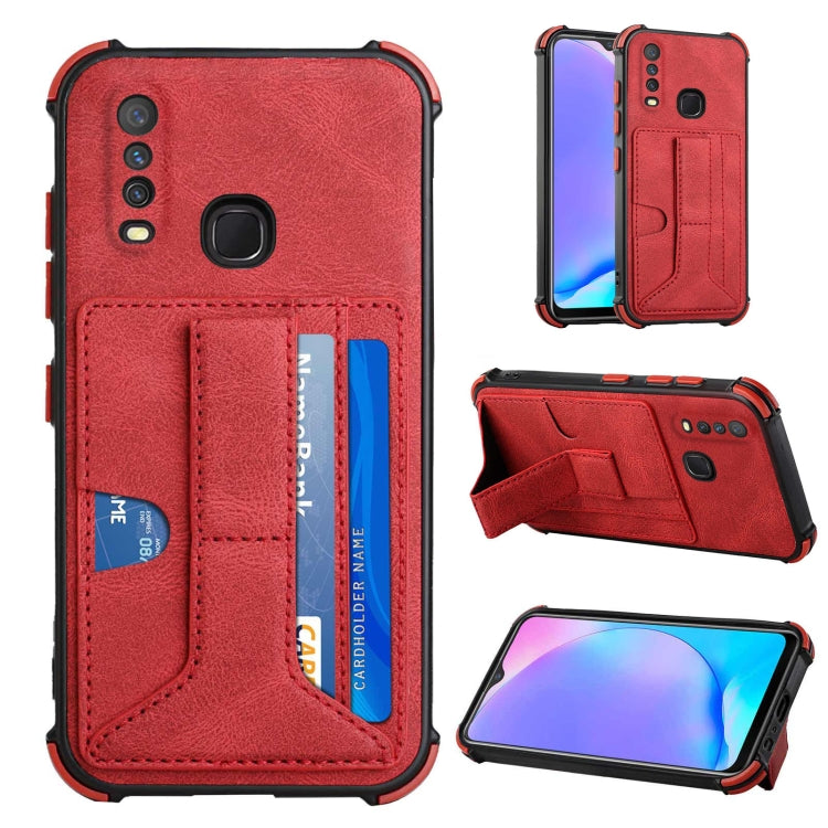 For vivo Y12i / Y11 / Y12 / Y15 / Y17 Dream PU + TPU Four-corner Shockproof Back Cover Case with Card Slots & Holder