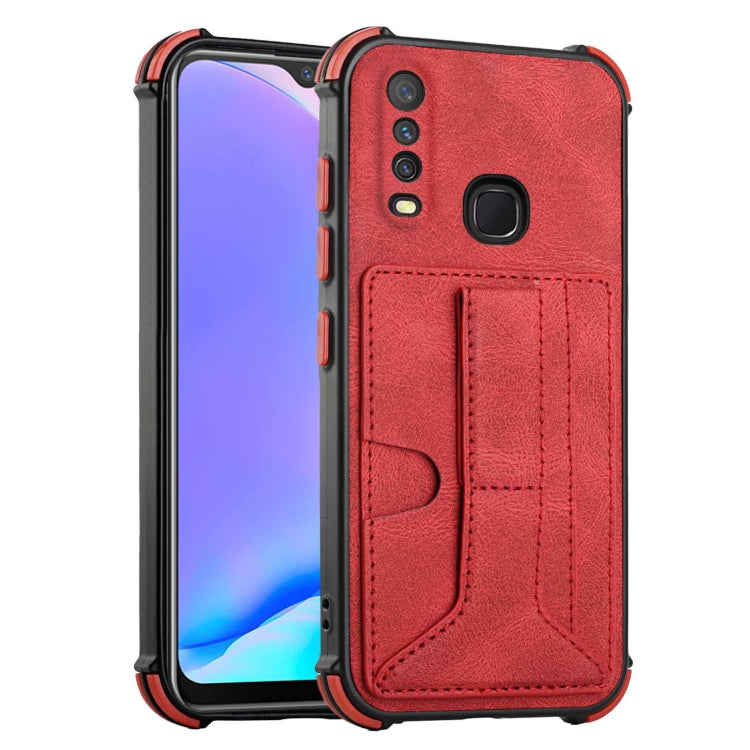For vivo Y12i / Y11 / Y12 / Y15 / Y17 Dream PU + TPU Four-corner Shockproof Back Cover Case with Card Slots & Holder