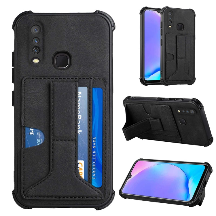 For vivo Y12i / Y11 / Y12 / Y15 / Y17 Dream PU + TPU Four-corner Shockproof Back Cover Case with Card Slots & Holder