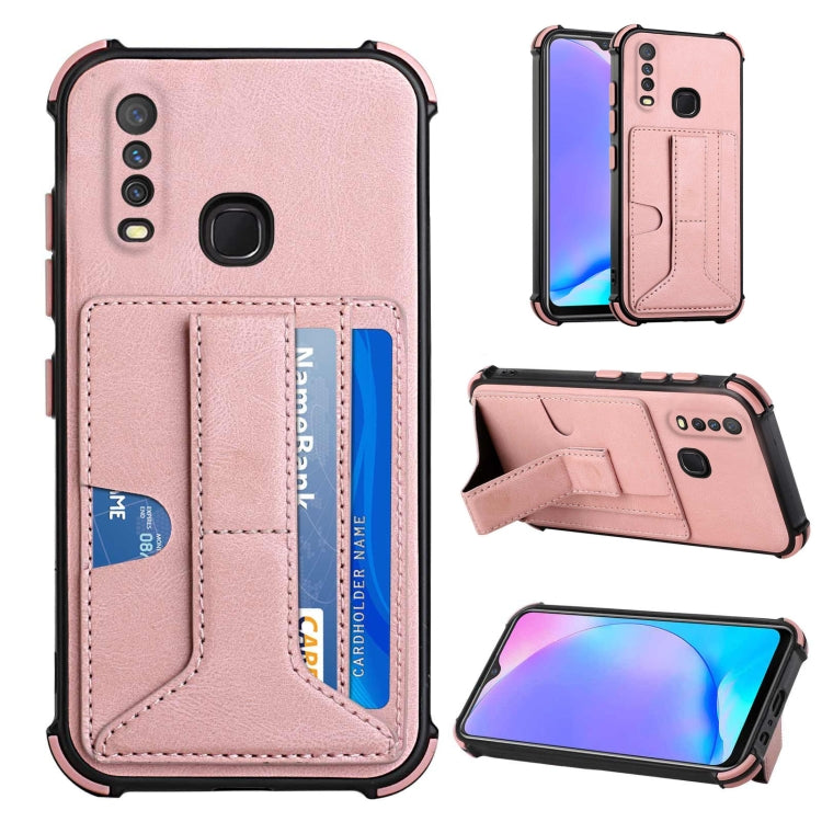 For vivo Y12i / Y11 / Y12 / Y15 / Y17 Dream PU + TPU Four-corner Shockproof Back Cover Case with Card Slots & Holder