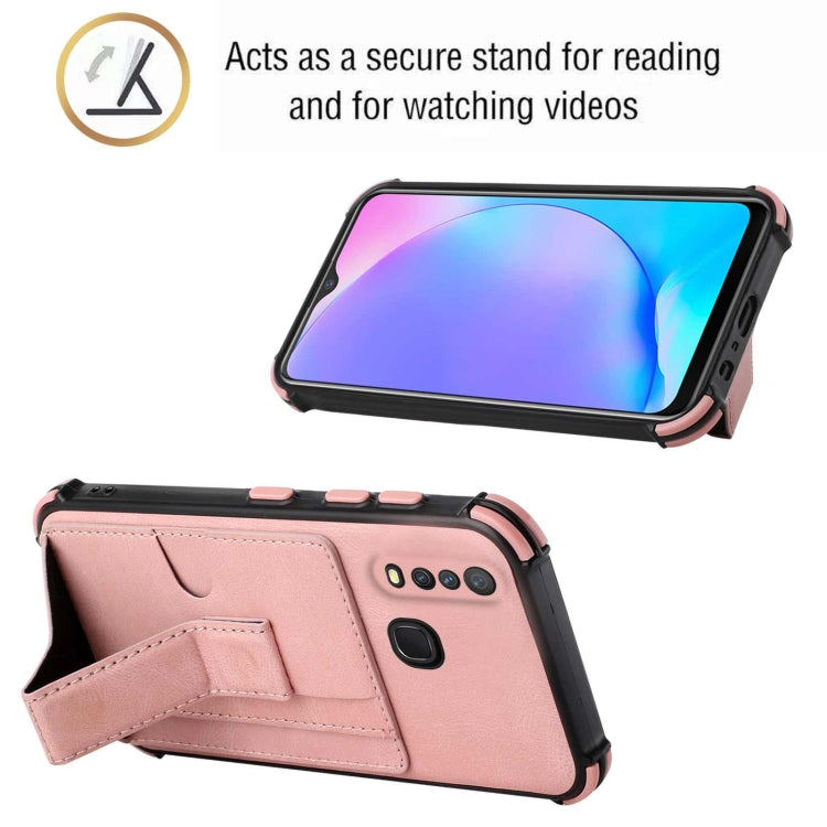 For vivo Y12i / Y11 / Y12 / Y15 / Y17 Dream PU + TPU Four-corner Shockproof Back Cover Case with Card Slots & Holder