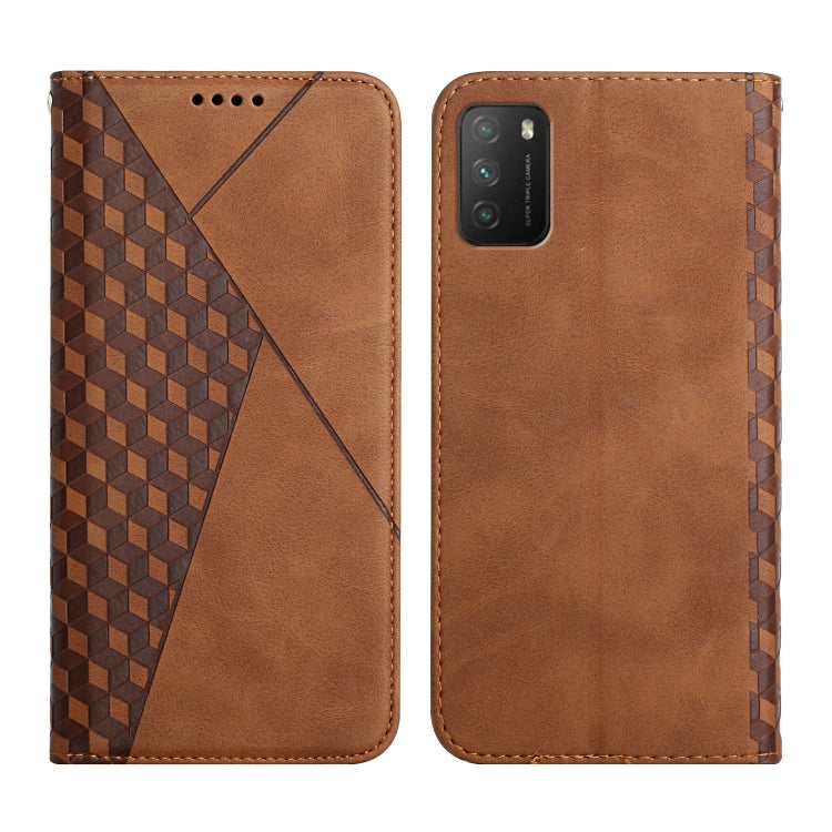 For Xiaomi Poco M3 / Redmi 9T Diamond Pattern Splicing Skin Feel Magnetic Horizontal Flip Leather Case with Card Slots & Holder & Wallet