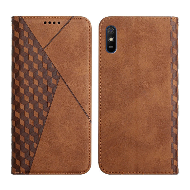 For Xiaomi Redmi 9A Diamond Pattern Splicing Skin Feel Magnetic Horizontal Flip Leather Case with Card Slots & Holder & Wallet