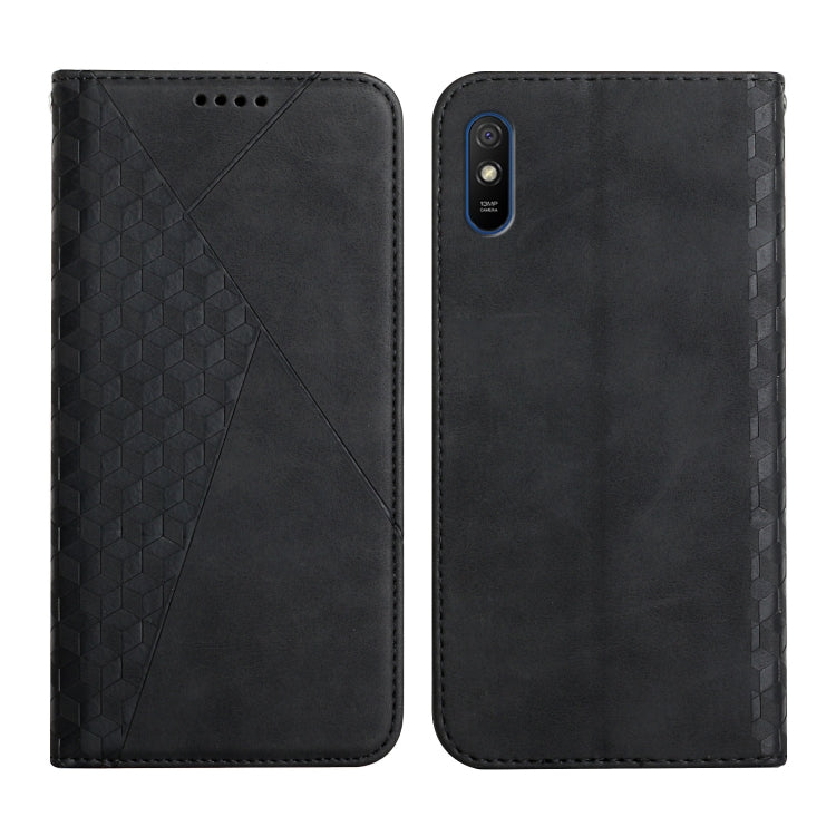 For Xiaomi Redmi 9A Diamond Pattern Splicing Skin Feel Magnetic Horizontal Flip Leather Case with Card Slots & Holder & Wallet