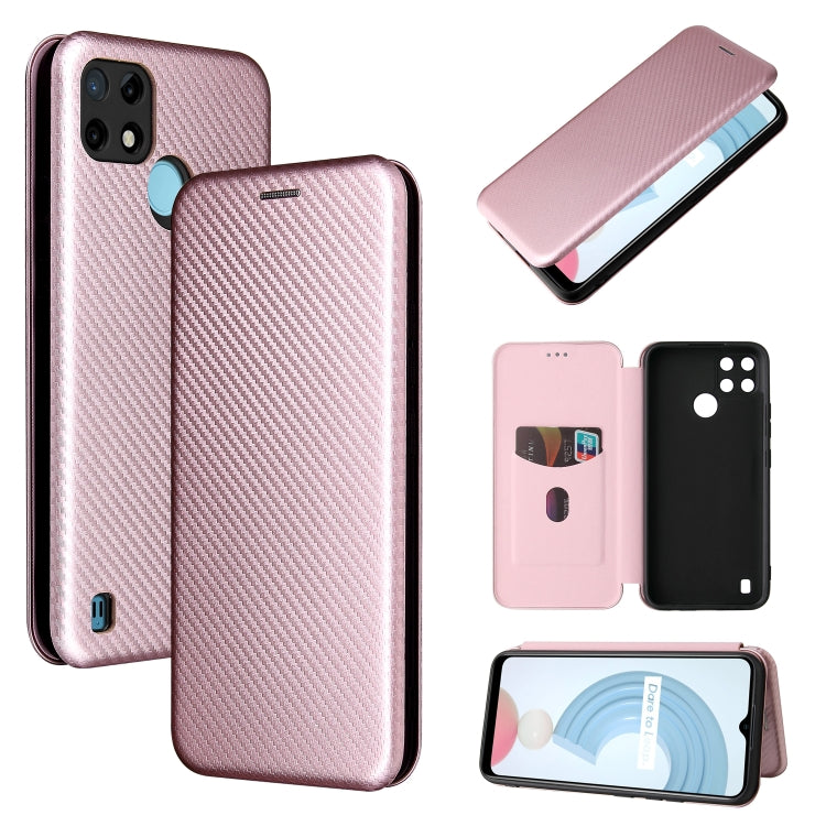For OPPO Realme C21Y Carbon Fiber Texture Horizontal Flip TPU + PC + PU Leather Case with Card Slot