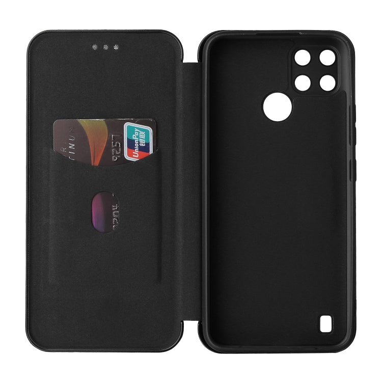 For OPPO Realme C21Y Carbon Fiber Texture Horizontal Flip TPU + PC + PU Leather Case with Card Slot