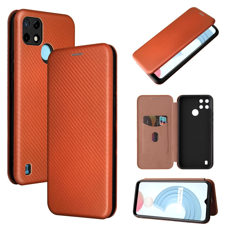 For OPPO Realme C21Y Carbon Fiber Texture Horizontal Flip TPU + PC + PU Leather Case with Card Slot