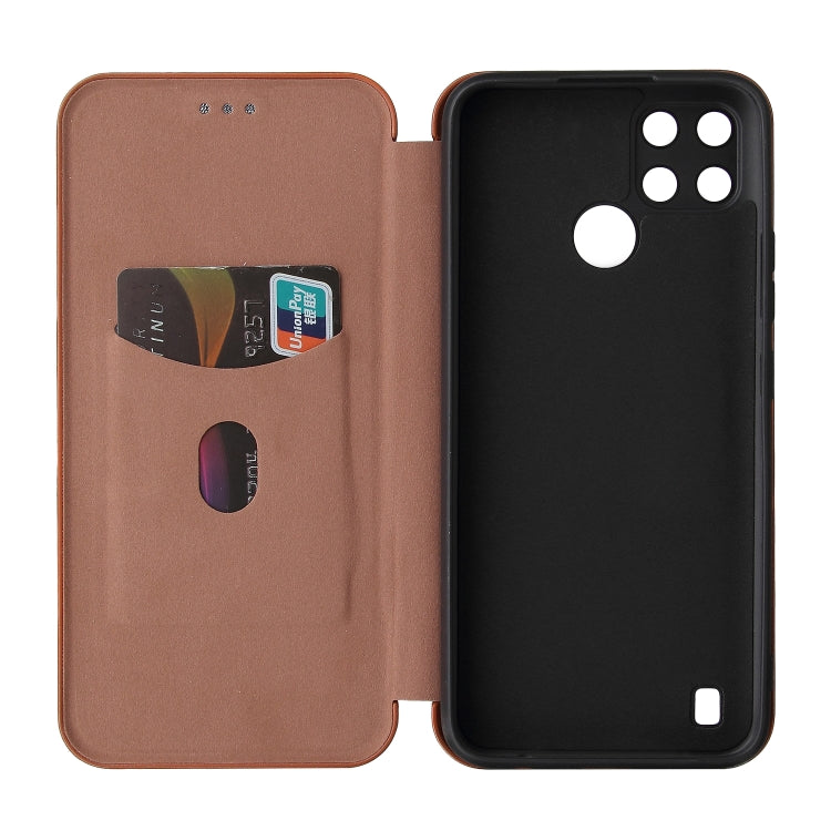 For OPPO Realme C21Y Carbon Fiber Texture Horizontal Flip TPU + PC + PU Leather Case with Card Slot