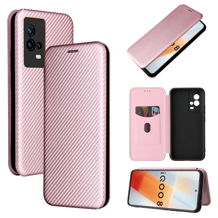 For vivo iQOO 8 Carbon Fiber Texture Horizontal Flip TPU + PC + PU Leather Case with Card Slot